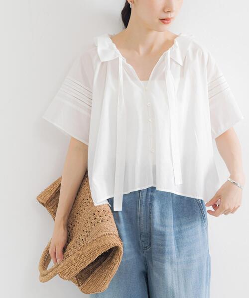 セール】ハーフスリーブフリルカラーブラウス（シャツ/ブラウス