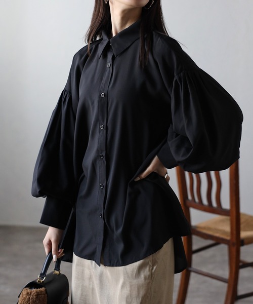 セール】【6色展開 】ボリューム袖 バックギャザーブラウス（シャツ