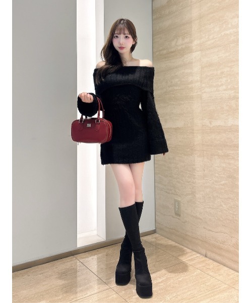 ヘアリーオフショルニットミニワンピース（ワンピース）｜Darich