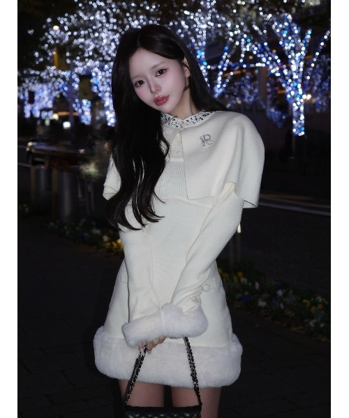 ビジューケープニットミニワンピース（ワンピース）｜Darich