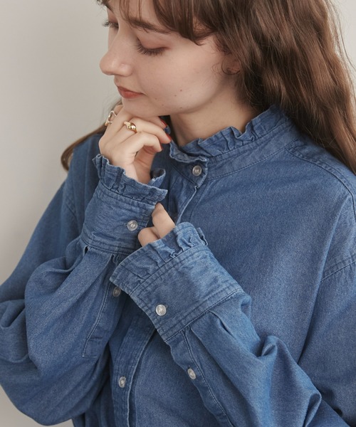 デニム フリルカラー シャツ（シャツ/ブラウス）｜ANGIE（アンジー）の