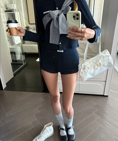 セール】リボンタイドニットカーディガン_ネイビー（カーディガン