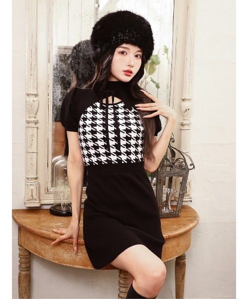 Darich（ダーリッチ）の「チェックリボンニットミニワンピース