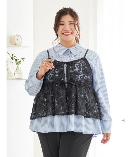 大きいサイズ】【Sasaki Mikiコラボ】[前後2WAY]レースリボンビスチェ