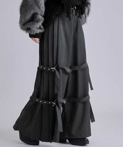 セール】サイドプリーツダブルベルトパンツ（スラックス）｜Ellno