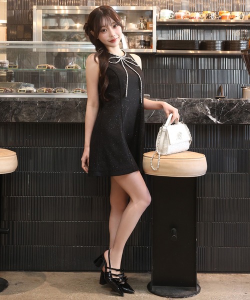 セール】【Twinkle collection】ビジューリボンミニワンピース