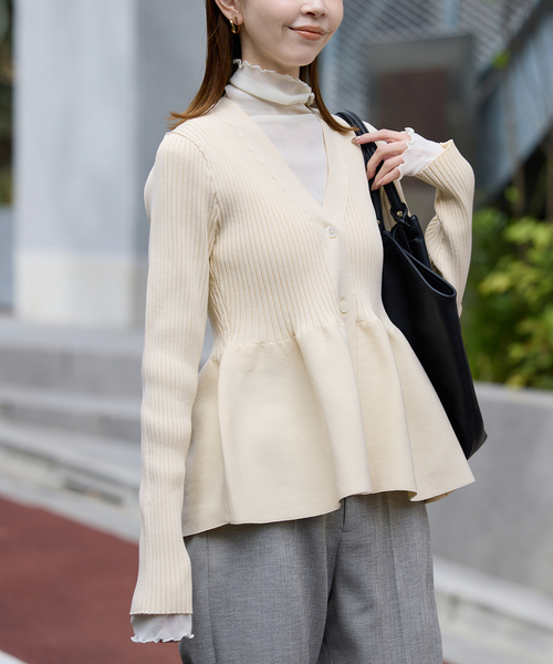 WEB限定/追加》Vネックペプラムカーディガン（カーディガン/ボレロ