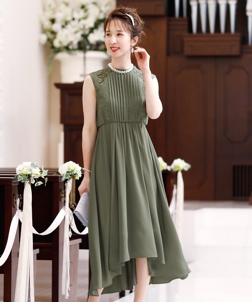 セール】ワンピースドレスプリーツロング&ノースリーブお呼ばれ