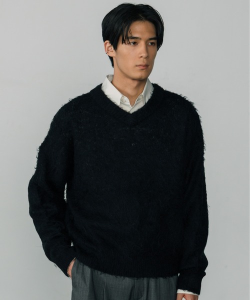 LURAKU】Brushed Wool V-neck Knit / LURAKU ブラッシュドウールV