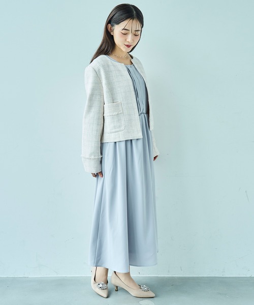 ミックスツイード ノーカラージャケット 【セレモニー/オケージョン