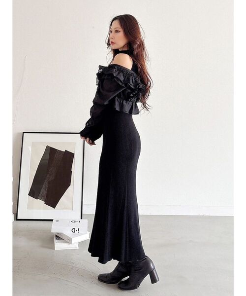 セール】異素材ドッキングラッフルニットワンピース（ワンピース