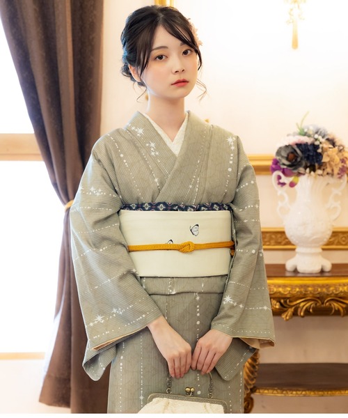 セール】レディース 洗える着物 単品 袷着物 M/L サイズ かすみ草に