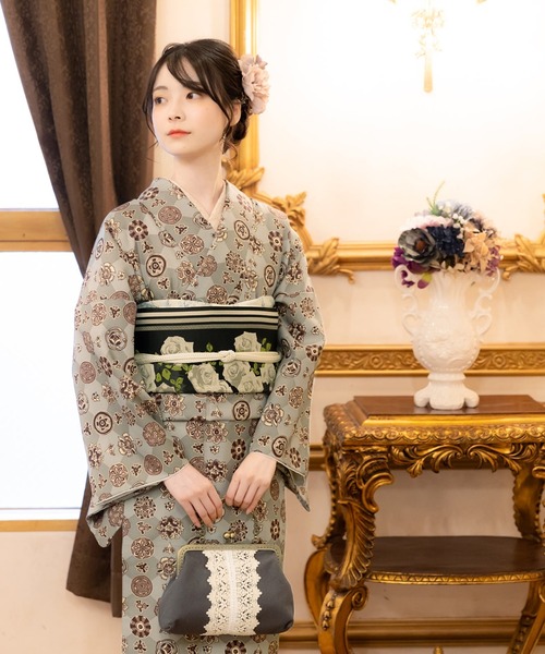 セール】レディース 洗える着物 単品 袷着物 M/L サイズ かすみ草に