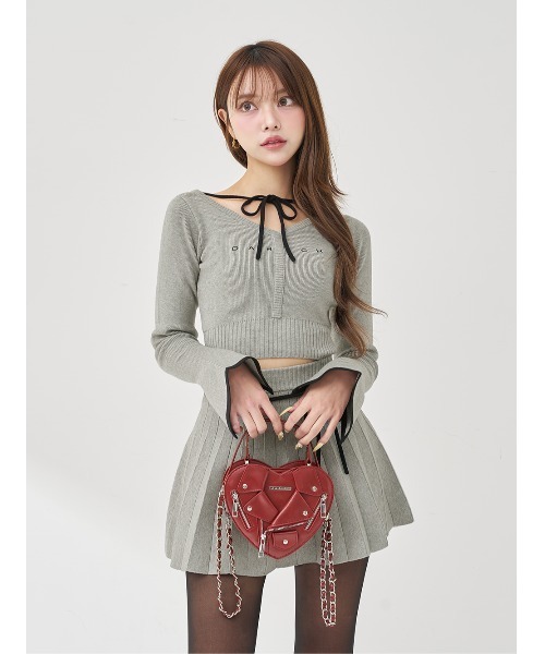 ウエストオープンリボンデザインニットミニワンピース（ワンピース