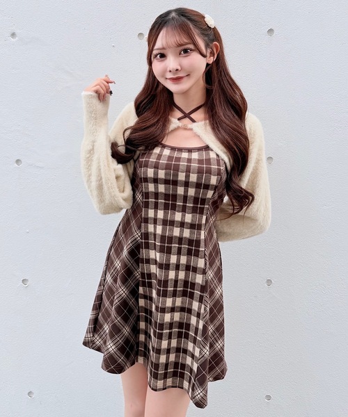 セール】シャギーボレロミニチェックワンピース（ワンピース）｜NOMAE