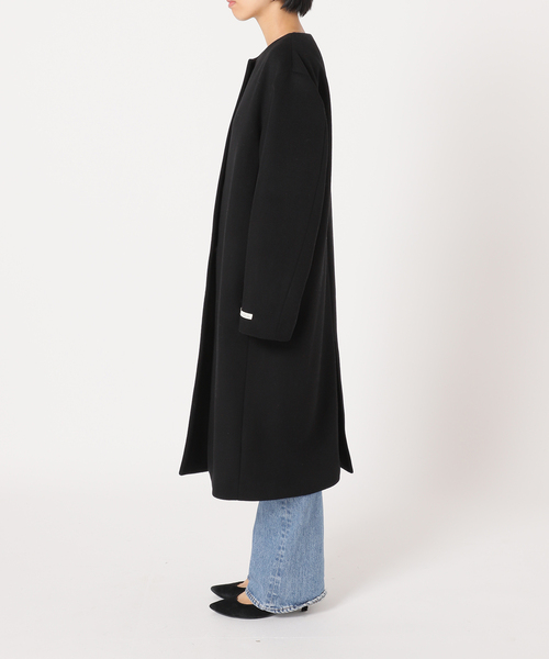 セール】□別注LANA WOOL 140 クルーネックコート（ノーカラーコート