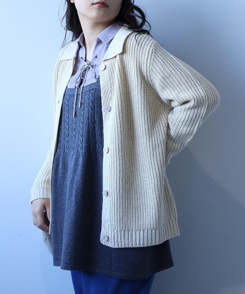 セール】【L～5L 大きいサイズ】襟付きニットジャケット（カーディガン