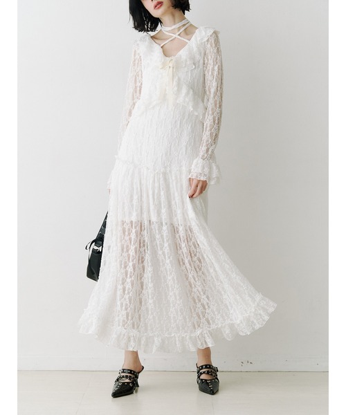 セール】ラッフルフリルレースロングワンピース（ワンピース