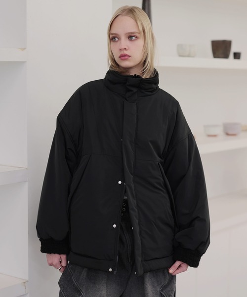 ダブルジップ比翼デザイン裏ボアリバーシブル中綿ブルゾン（ブルゾン