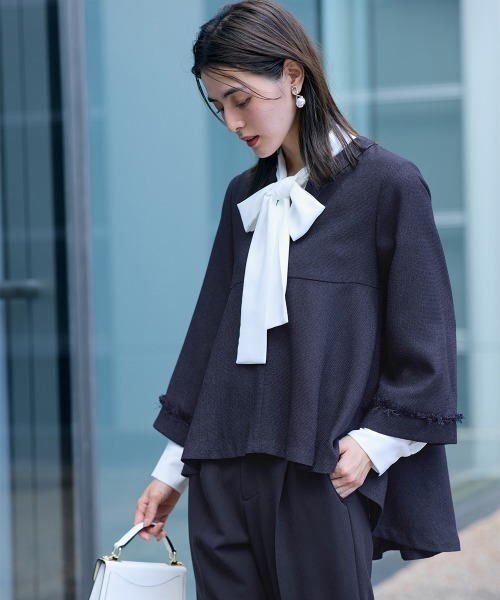 入学式・卒業式・フォーマル】パール調ボタン使いドビーキーネック