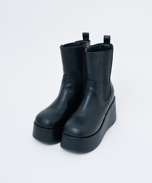 マイナス3キロ見え】サイドゴアボリュームソールショートブーツ