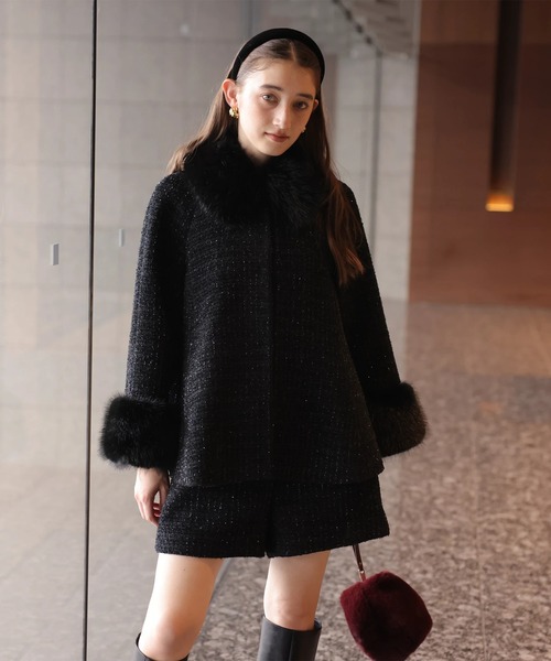 ツィードファー衿ショートコート（ダウンジャケット/コート