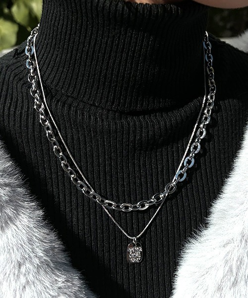 金属アレルギー対応 スクエアチェーン ネックレス レディース