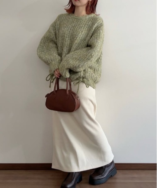 セール】【大人可愛いミックスニット】ミックスシャーリングビック