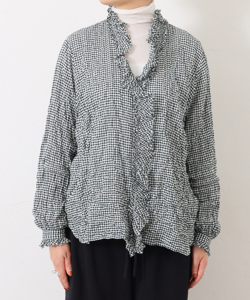 シャーリングチェック フリルブラウス（シャツ/ブラウス）｜JOURNAL
