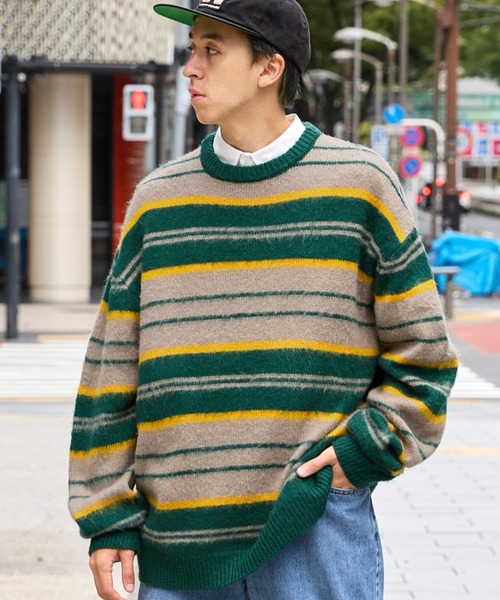 CODDERR】モヘアライクマルチボーダー ビッグシルエットプルオーバー