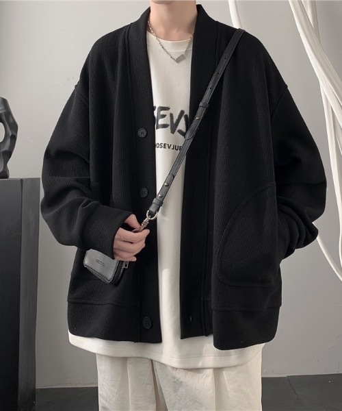 セール】ワッフル調ビッグシルエットカットカーディガン（カーディガン