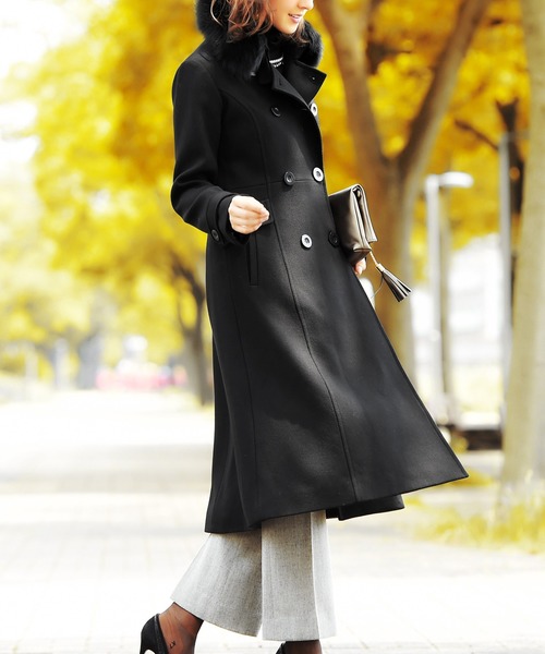 セール】フォックスファーWブレストロングウールコート ｜ レディース