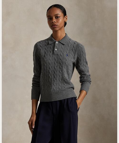 ケーブルニット ウールカシミヤ ポロ セーター（ニット/セーター