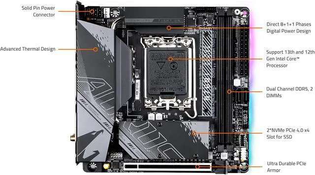 GIGABYTE B760I AORUS PRO LGA 1700 Intel B760 DDR5 SATA 6Gb/s Mini
