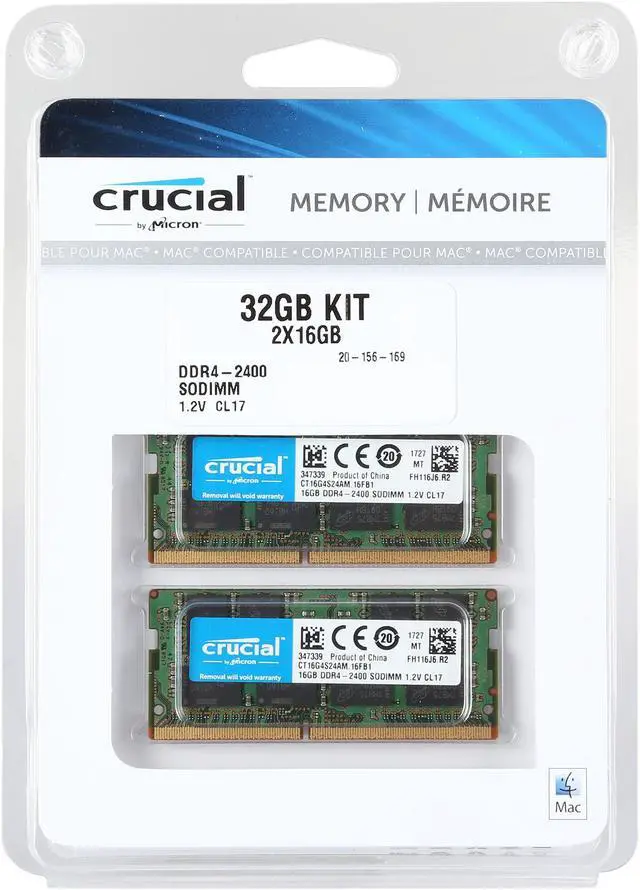 Crucial 32GB Kit (16GBx2) DDR4 2400 MT/s (PC4-19200) DR x8 SODIMM