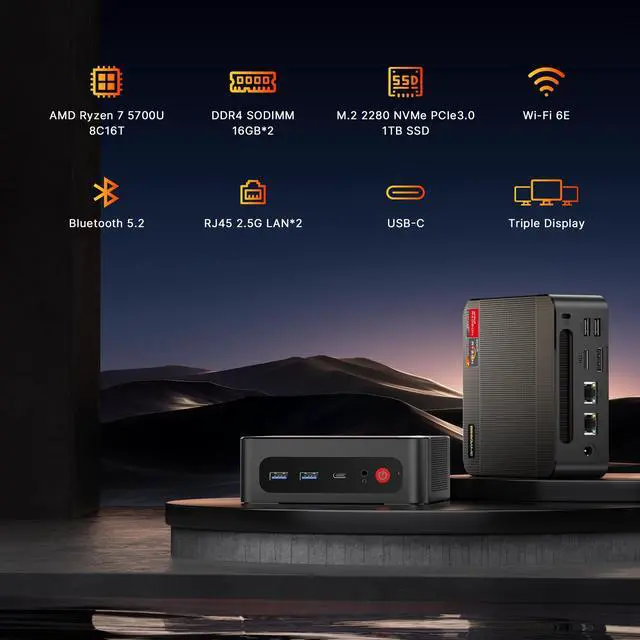 BOSGAME P4 Ryzen Mini PC Windows 11 Pro, AMD Ryzen 7 5700U 32GB