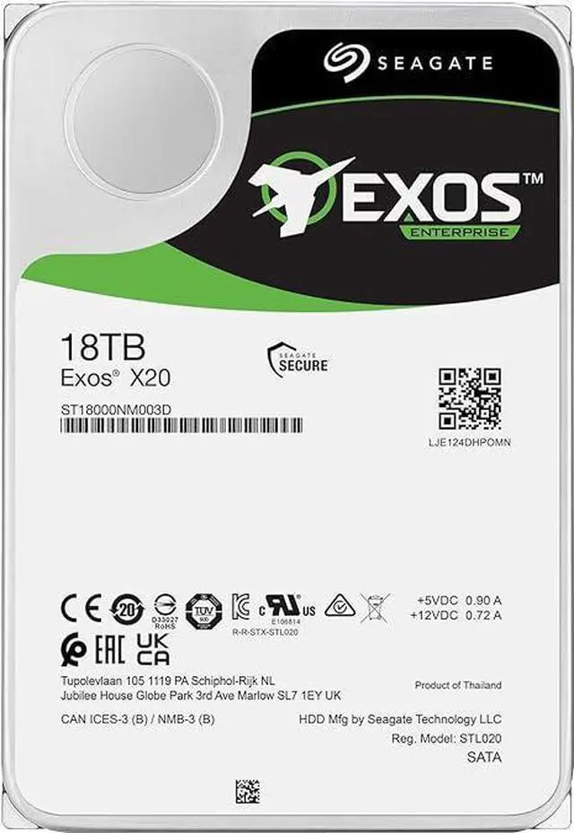 Seagate Exos X20 ST18000NM003D 18TB 7200 RPM 256MB Cache SATA 6.0