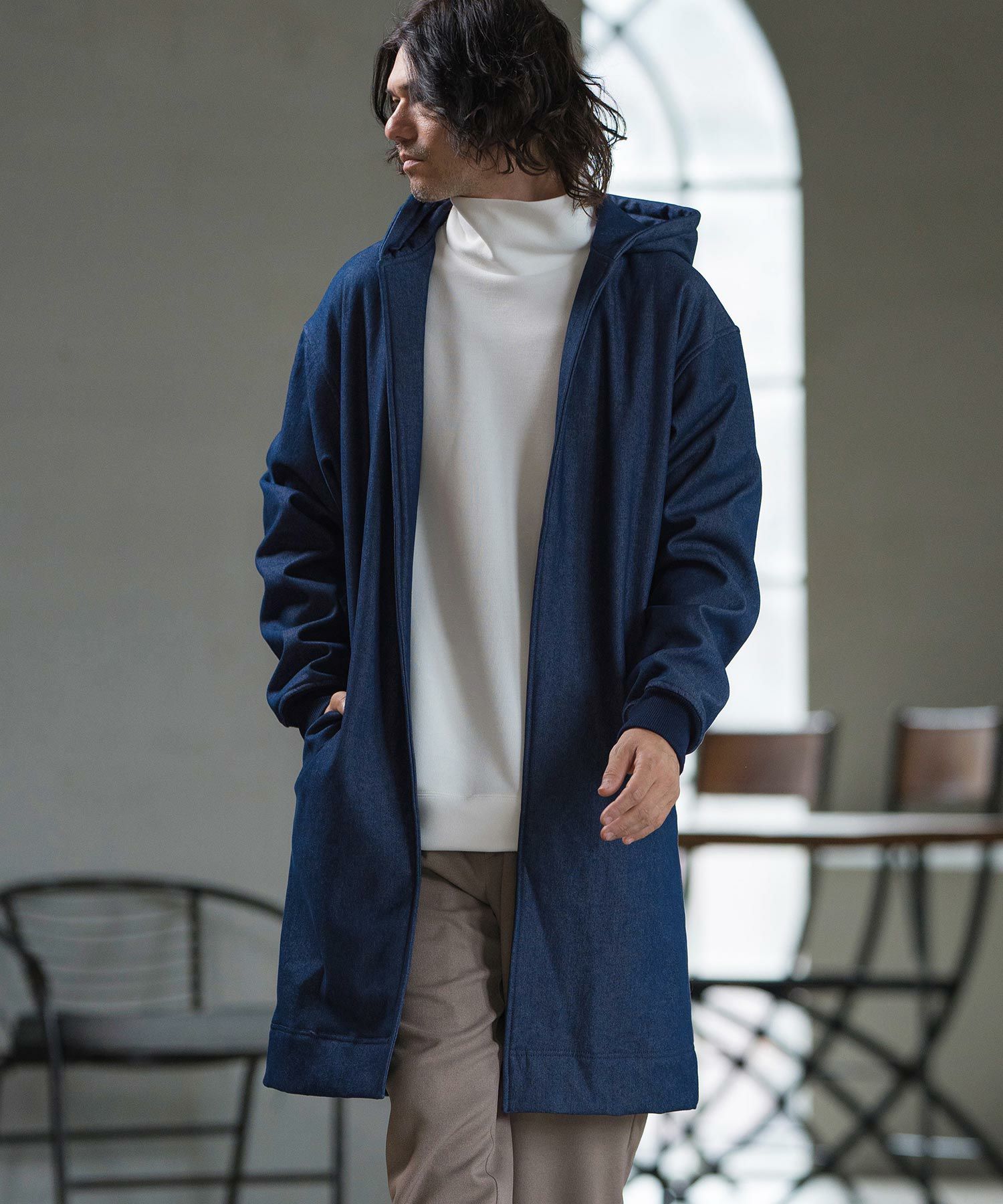 50%OFF【CAMBIO(カンビオ)】Fleece Bonding Denim Hooded Coat デニム