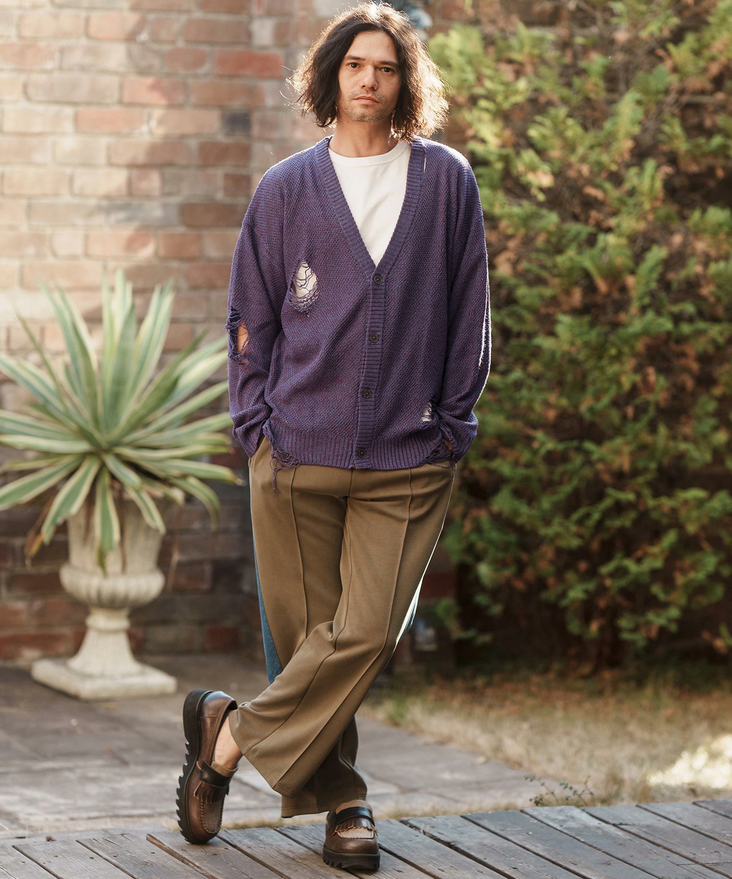 60%OFF【CAMBIO(カンビオ)】メランジダメージカーディガン | CAMBIO