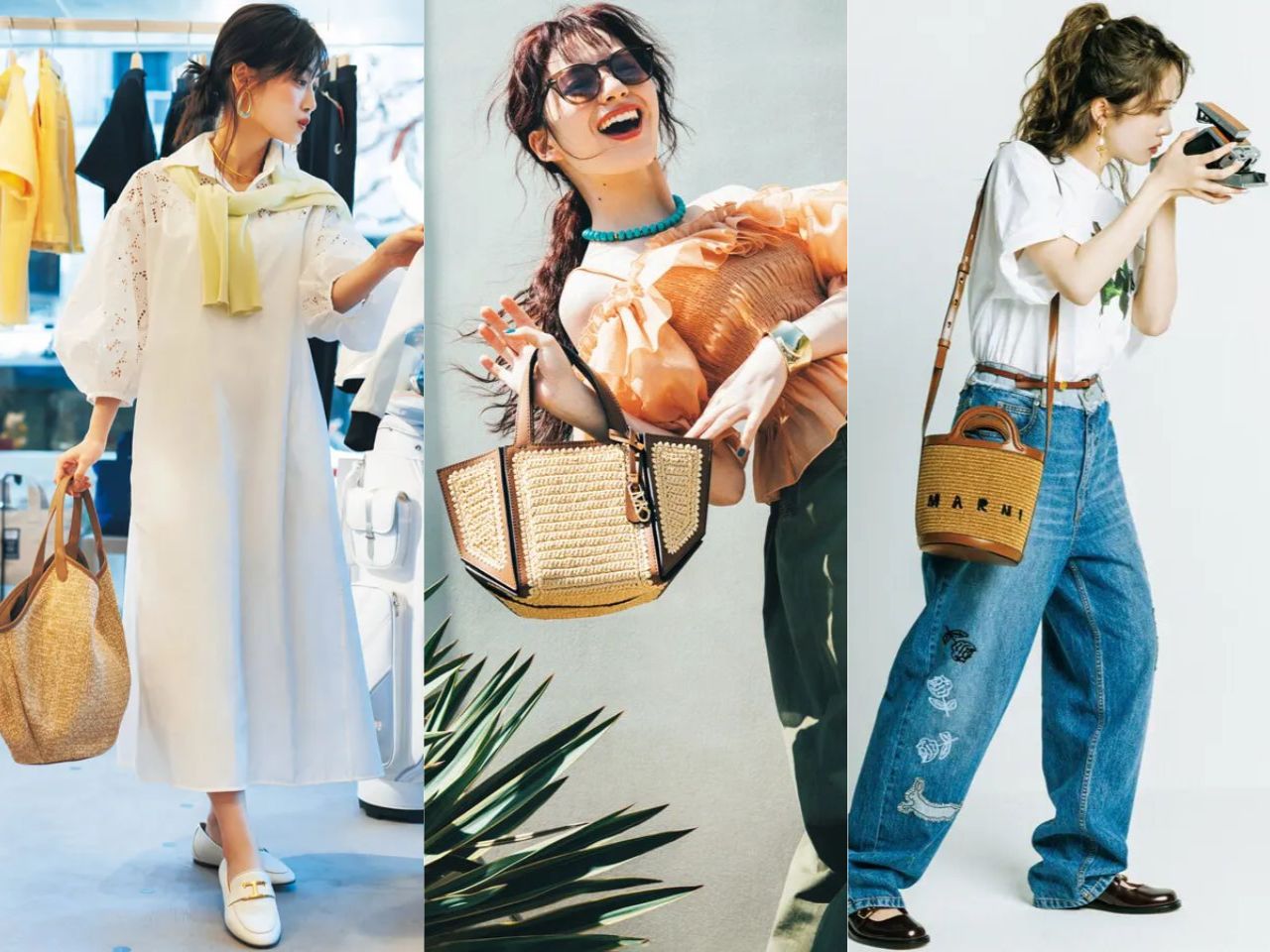 かごバッグの夏コーデ36選】ラフィア素材が涼しげ！ブランド新作バッグ