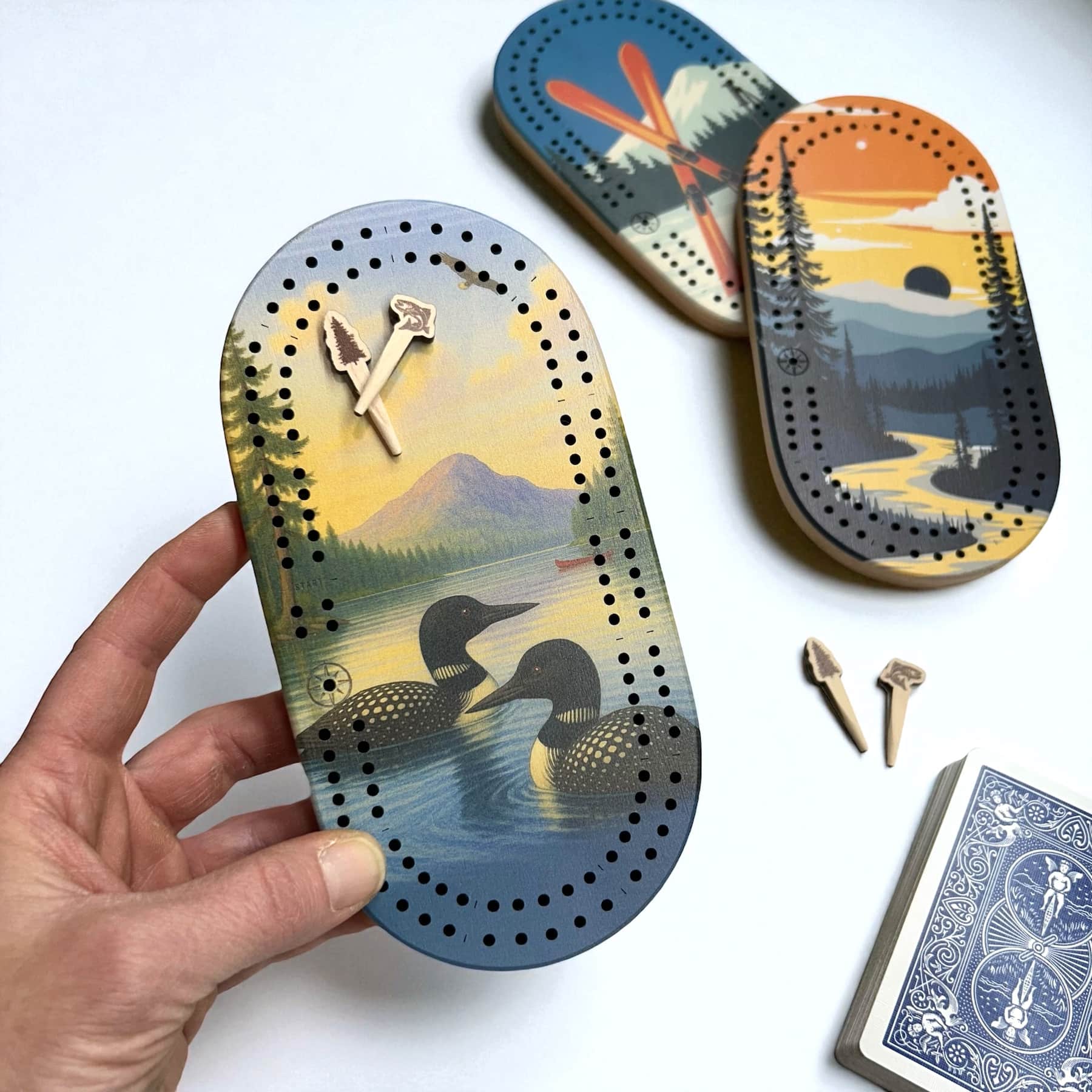 Mini Travel Cribbage Board: Colorful Wilderness Designs - Cast