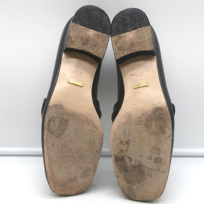 Gucci GG Marmont Flat Loafers Black Leather Size 37.5 – Celebrity