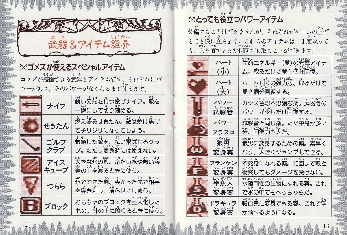 アダムス・ファミリー』1992年／ゲームボーイ - レトロゲームの説明書