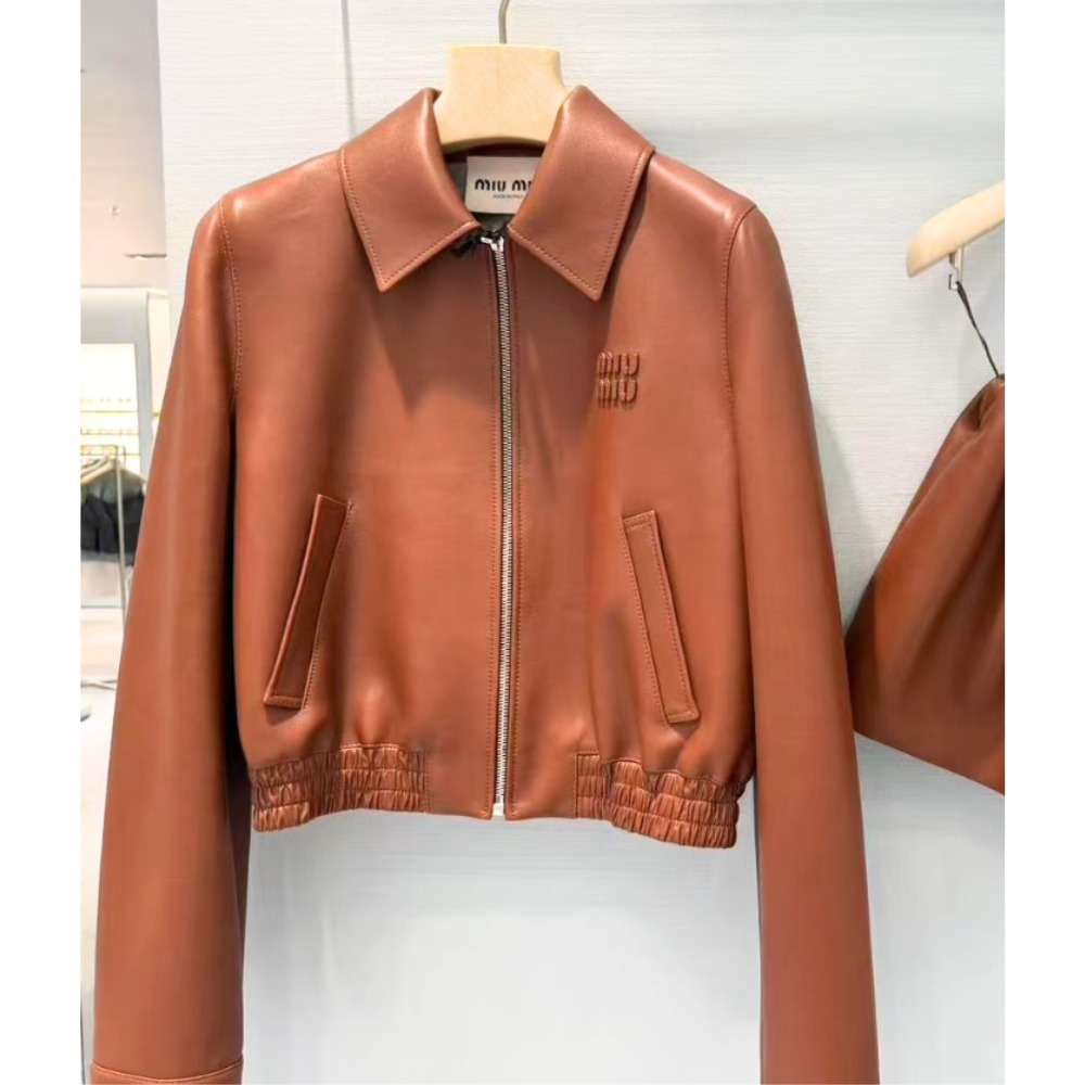 上品【MiuMiu】プロンジェ ナッパレザー ブルゾン ジャケット (MiuMiu