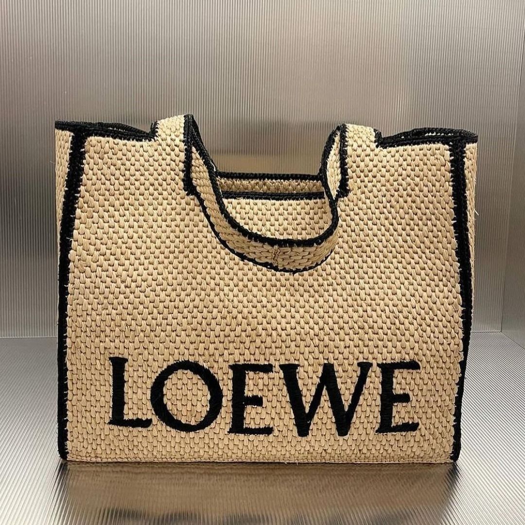 話題】LOEWE◇ラフィア ラージ フォントトート レザーポケット (LOEWE