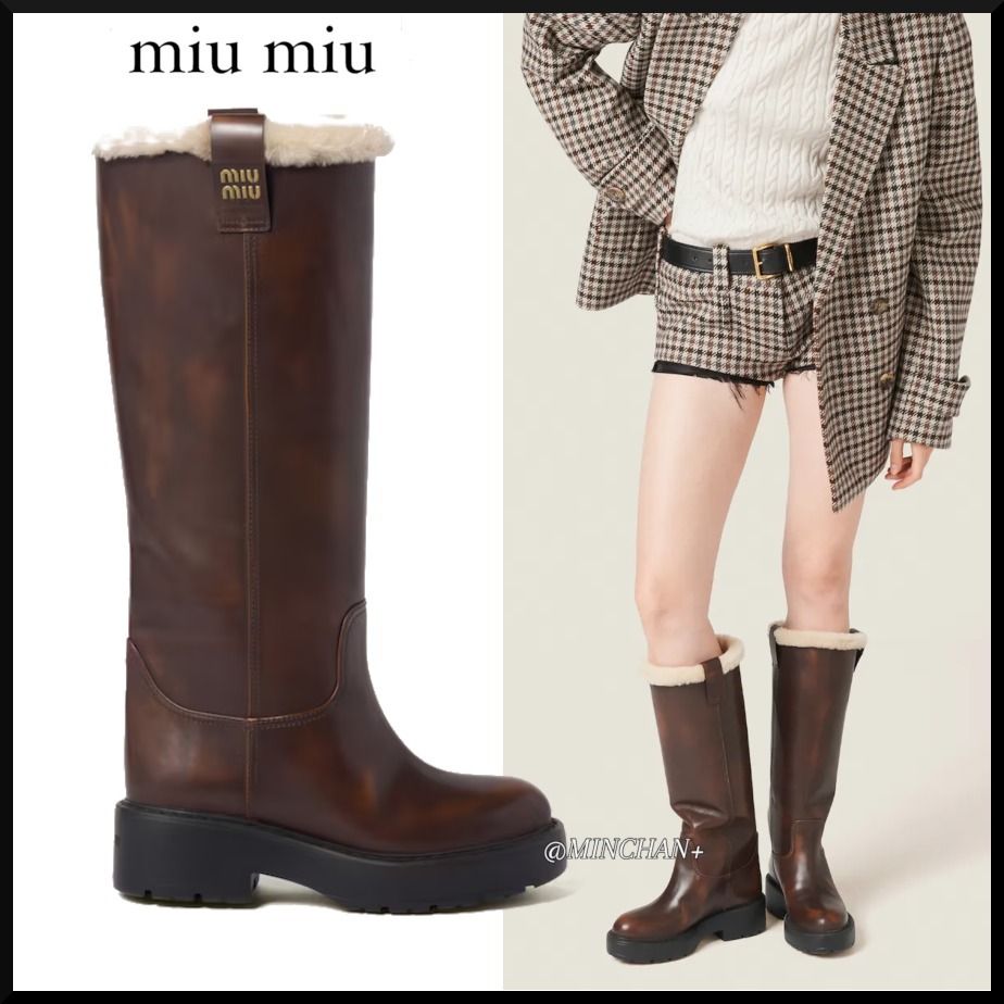 miu miu】Fume leather boots スモークレザーブーツ (MiuMiu/ロング