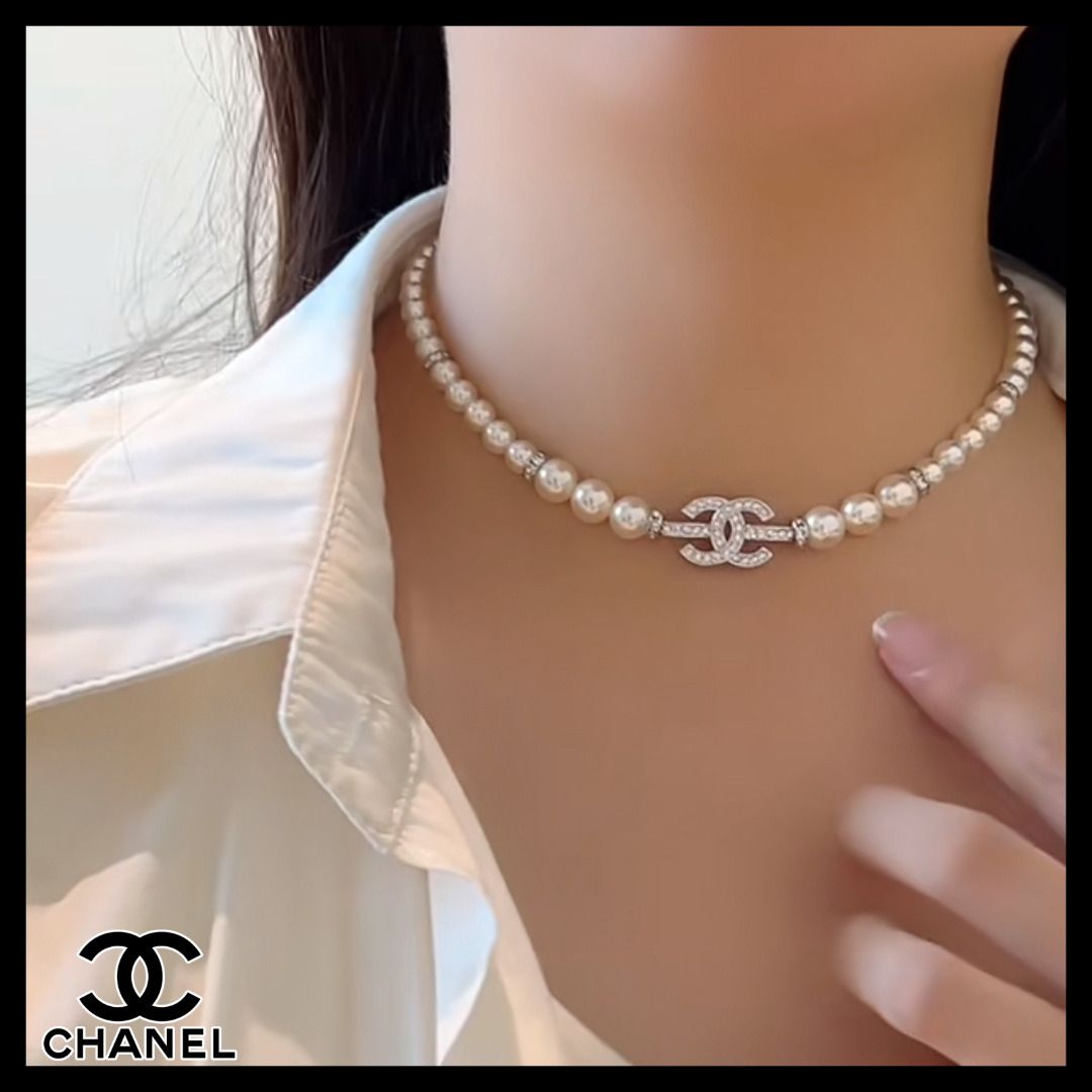パールで上品な印象に♪】CHANEL CCロゴ チョーカーネックレス (CHANEL