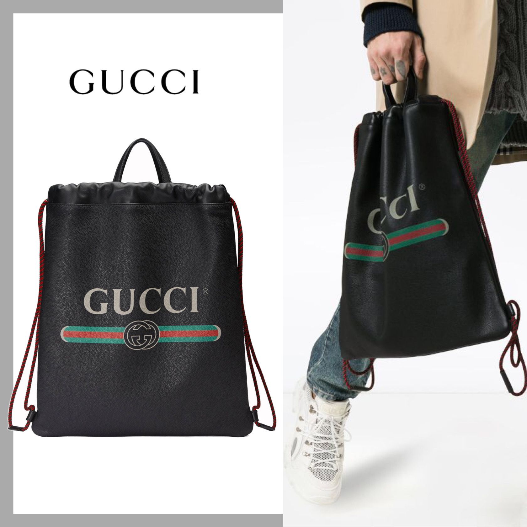 GUCCI ロゴ ドローストリング ナップサック リュック ブラック (GUCCI