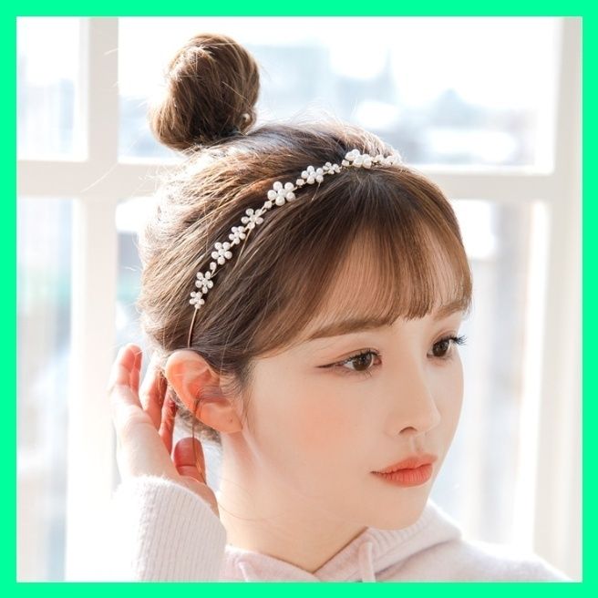 韓国ヘアアクセサリー】キュービック真珠フラワー/ヘアバンド (ヘア