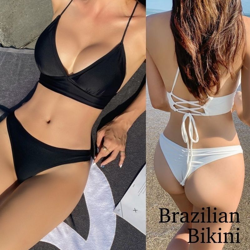 □韓国□ ブラジリアンビキニ ノーワイヤー バッククロス 全2色